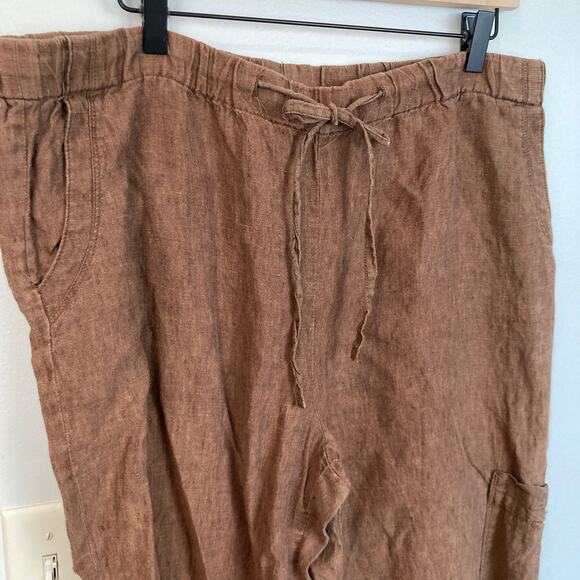 Coldwater Creek Womens 16 Brown 100% Linen Pull On Capri Pants Beachy Lagenlook - Picture 4 of 11